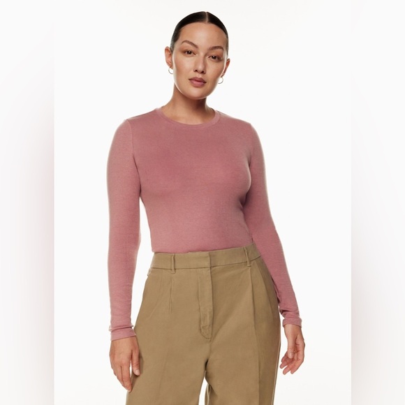 Aritzia Wilfred Free Palermo Longsleeve Rib Size Small In Cinder Pink Crew Neck - Picture 12 of 14